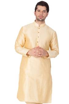 Gold Plain Silk Blend Men-Kurtas