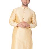 Gold Plain Silk Blend Men-Kurtas