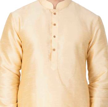 Gold Plain Silk Blend Men-Kurtas 4