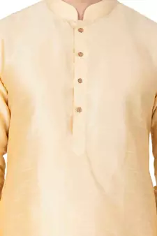 Gold Plain Silk Blend Men-Kurtas
