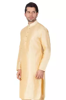 Gold Plain Silk Blend Men-Kurtas