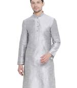Grey Plain Silk Blend Men-Kurtas