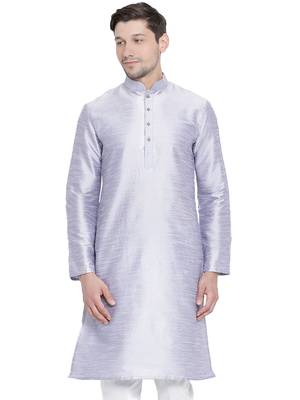 Blue Plain Silk Blend Men-Kurtas 1