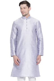 Blue Plain Silk Blend Men-Kurtas