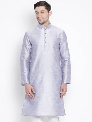 Blue Plain Silk Blend Men-Kurtas 2
