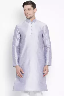 Blue Plain Silk Blend Men-Kurtas