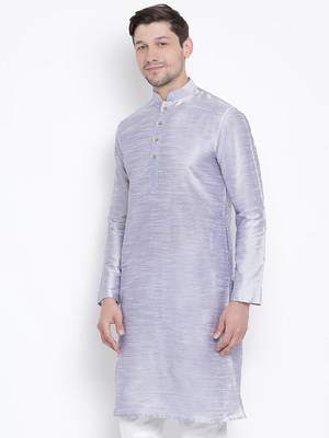 Blue Plain Silk Blend Men-Kurtas 3