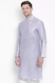 Blue Plain Silk Blend Men-Kurtas