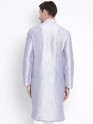 Blue Plain Silk Blend Men-Kurtas 5
