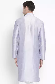 Blue Plain Silk Blend Men-Kurtas