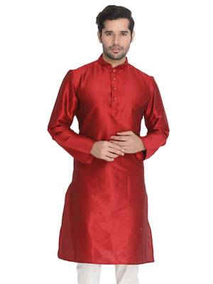 Maroon Plain Silk Blend Men-Kurtas 1