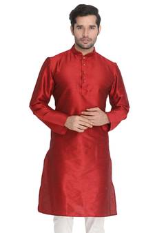 Maroon Plain Silk Blend Men-Kurtas