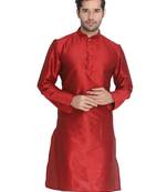 Maroon Plain Silk Blend Men-Kurtas
