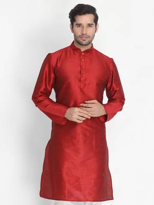 Maroon Plain Silk Blend Men-Kurtas 2