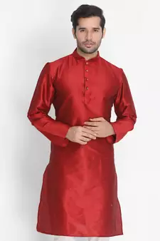 Maroon Plain Silk Blend Men-Kurtas