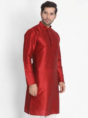Maroon Plain Silk Blend Men-Kurtas 3