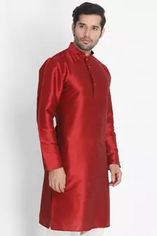 Maroon Plain Silk Blend Men-Kurtas
