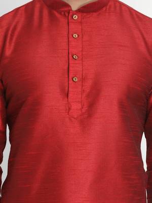 Maroon Plain Silk Blend Men-Kurtas 4