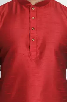 Maroon Plain Silk Blend Men-Kurtas