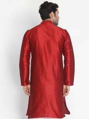 Maroon Plain Silk Blend Men-Kurtas 5
