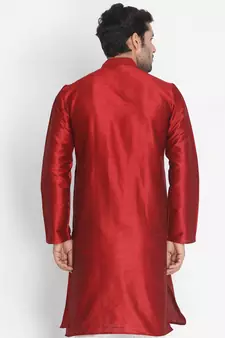 Maroon Plain Silk Blend Men-Kurtas