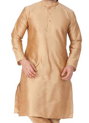Gold Plain Silk Blend Men-Kurtas 2
