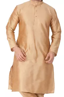 Gold Plain Silk Blend Men-Kurtas