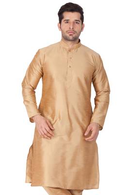 Gold Plain Silk Blend Men-Kurtas 1