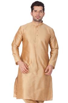 Gold Plain Silk Blend Men-Kurtas