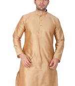 Gold Plain Silk Blend Men-Kurtas
