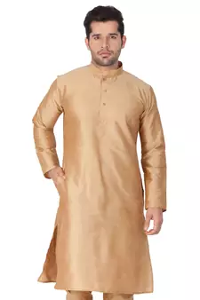 Gold Plain Silk Blend Men-Kurtas