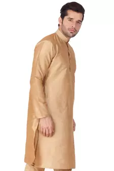 Gold Plain Silk Blend Men-Kurtas