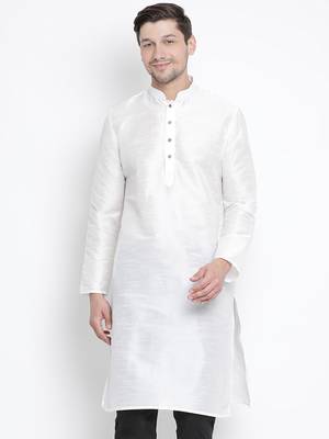 White Plain Silk Blend Men-Kurtas 2