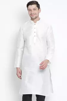 White Plain Silk Blend Men-Kurtas