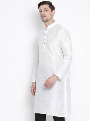 White Plain Silk Blend Men-Kurtas 3
