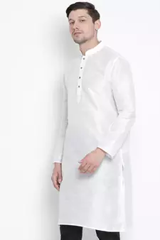 White Plain Silk Blend Men-Kurtas
