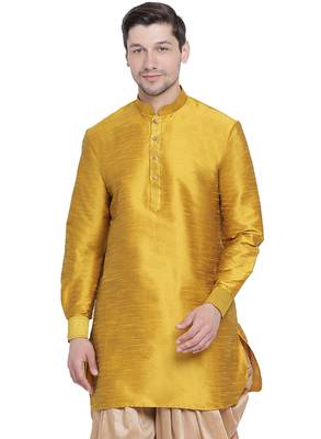 Yellow Plain Silk Blend Men-Kurtas 1