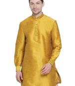 Yellow Plain Silk Blend Men-Kurtas