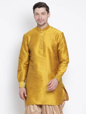 Yellow Plain Silk Blend Men-Kurtas 2