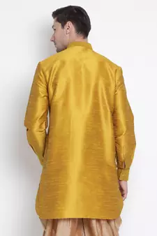 Yellow Plain Silk Blend Men-Kurtas