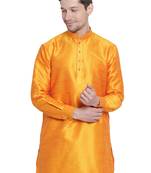 Orange Plain Silk Blend Men-Kurtas