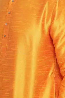 Orange Plain Silk Blend Men-Kurtas
