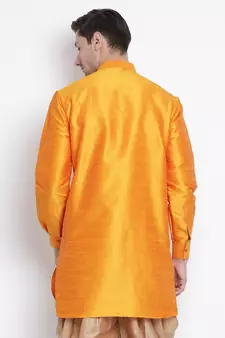 Orange Plain Silk Blend Men-Kurtas