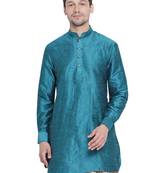 Green Plain Silk Blend Men-Kurtas