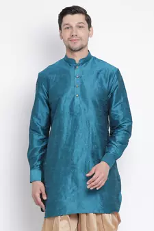 Green Plain Silk Blend Men-Kurtas