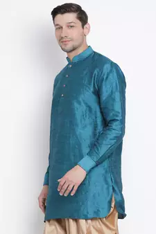 Green Plain Silk Blend Men-Kurtas