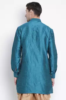 Green Plain Silk Blend Men-Kurtas