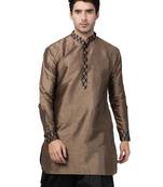Black Plain Silk Blend Men-Kurtas