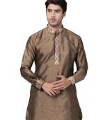 Gold Plain Silk Blend Men-Kurtas