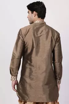 Gold Plain Silk Blend Men-Kurtas